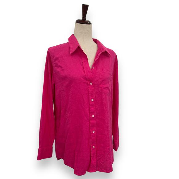 Gap Hot Pink Linen Button Up Shirt Size Small Relaxed Career Work Barbie Top EUC - Picture 3 of 9